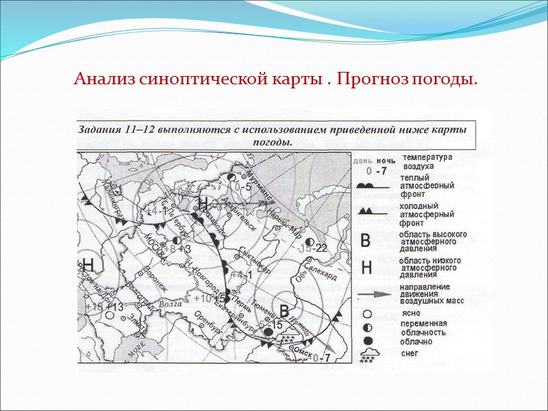 Анализ синоптической карты . Прогноз погоды.